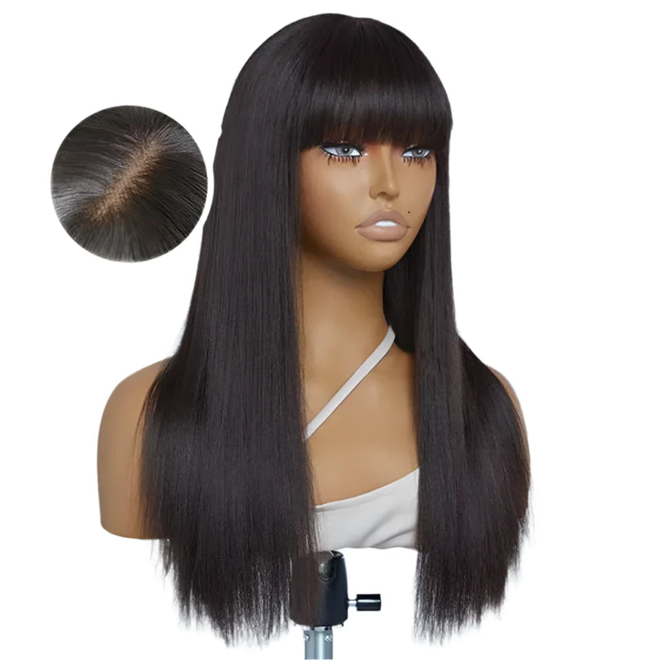 Bone Straight Human Hair Wig with Bangs | 3x1 Middle Part Lace Wig (Remy, Clearance Sale)