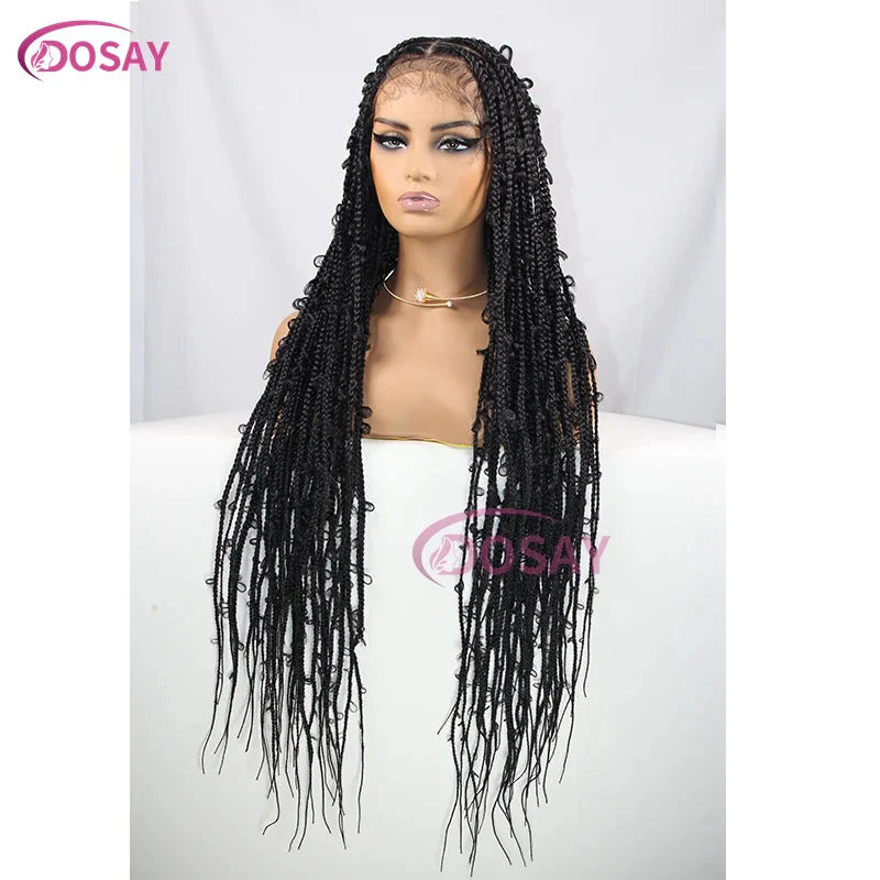 36" Butterfly Braided Full Lace Wig | Honey Blonde & Burgundy Goddess Locs | Synthetic Box Braids | Transparent Lace