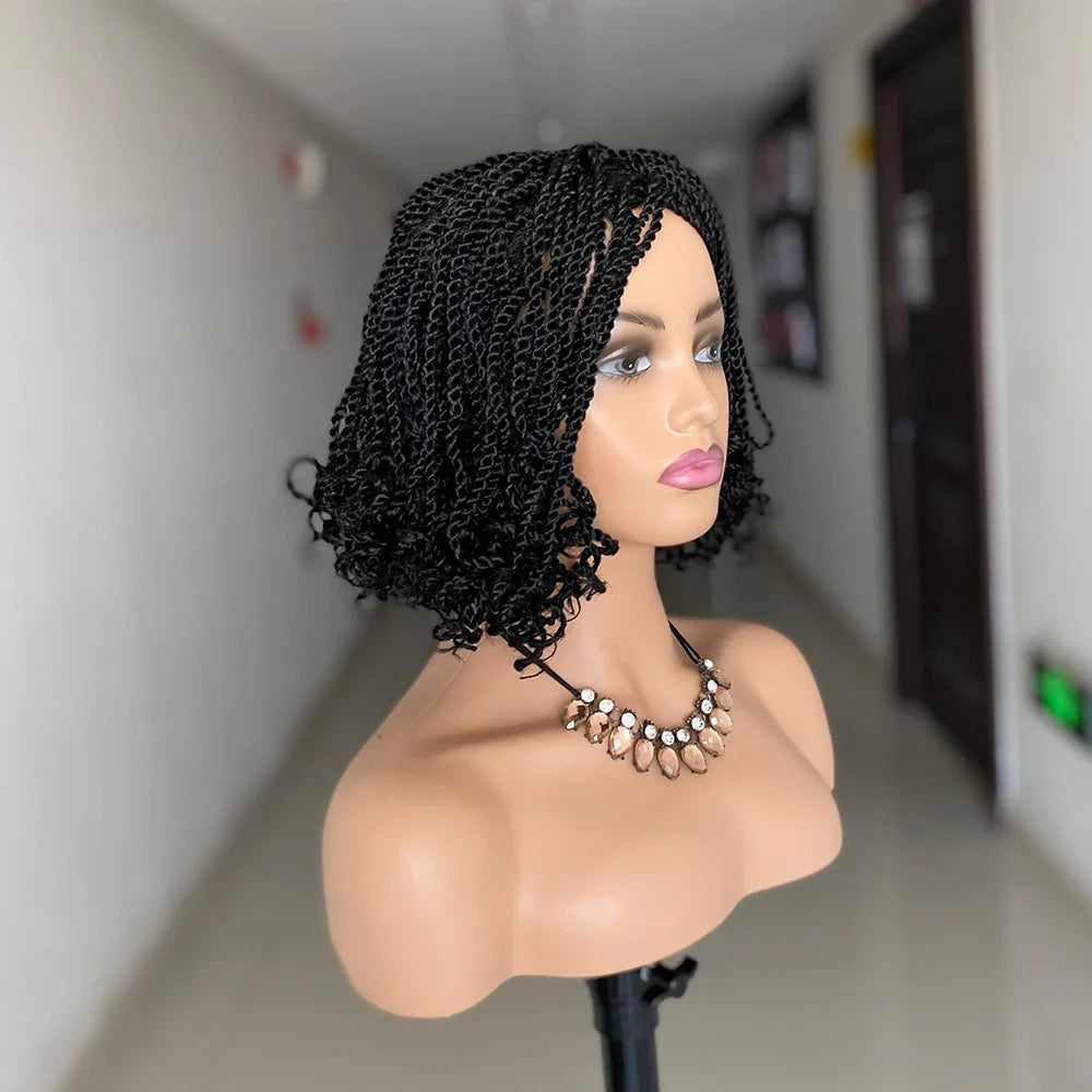 Short Box Braided Wig | Kinky Twist Crochet Wig | Heat Resistant | Synthetic Braids for Black Women