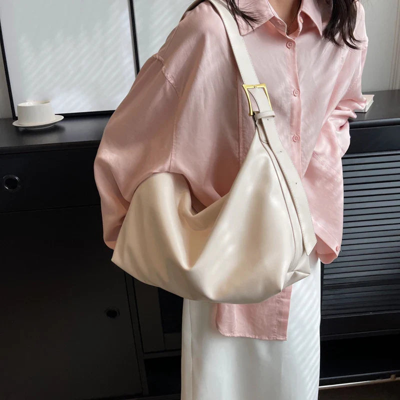 Vintage Big Capacity Shoulder Bag | Soft Leather Crossbody & Armpit Satchel Bag (Casual Portable Handbag Purse - Bolsa)