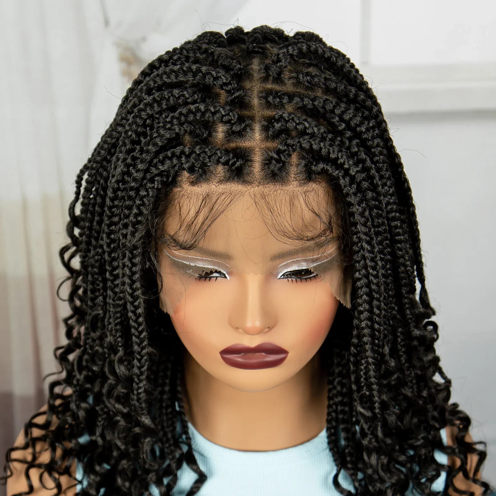 Ombre Boho Knotless Braids Bob Wig with Curly Ends | Full Lace