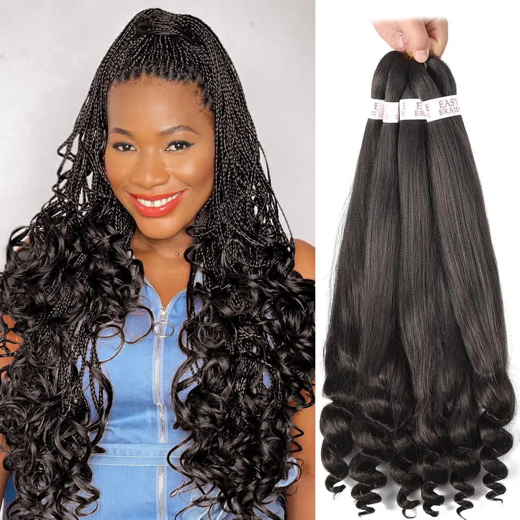 Pre-Stretched French Curly Braiding Hair - Natural Black Crochet Braids (Hot Water Setting)