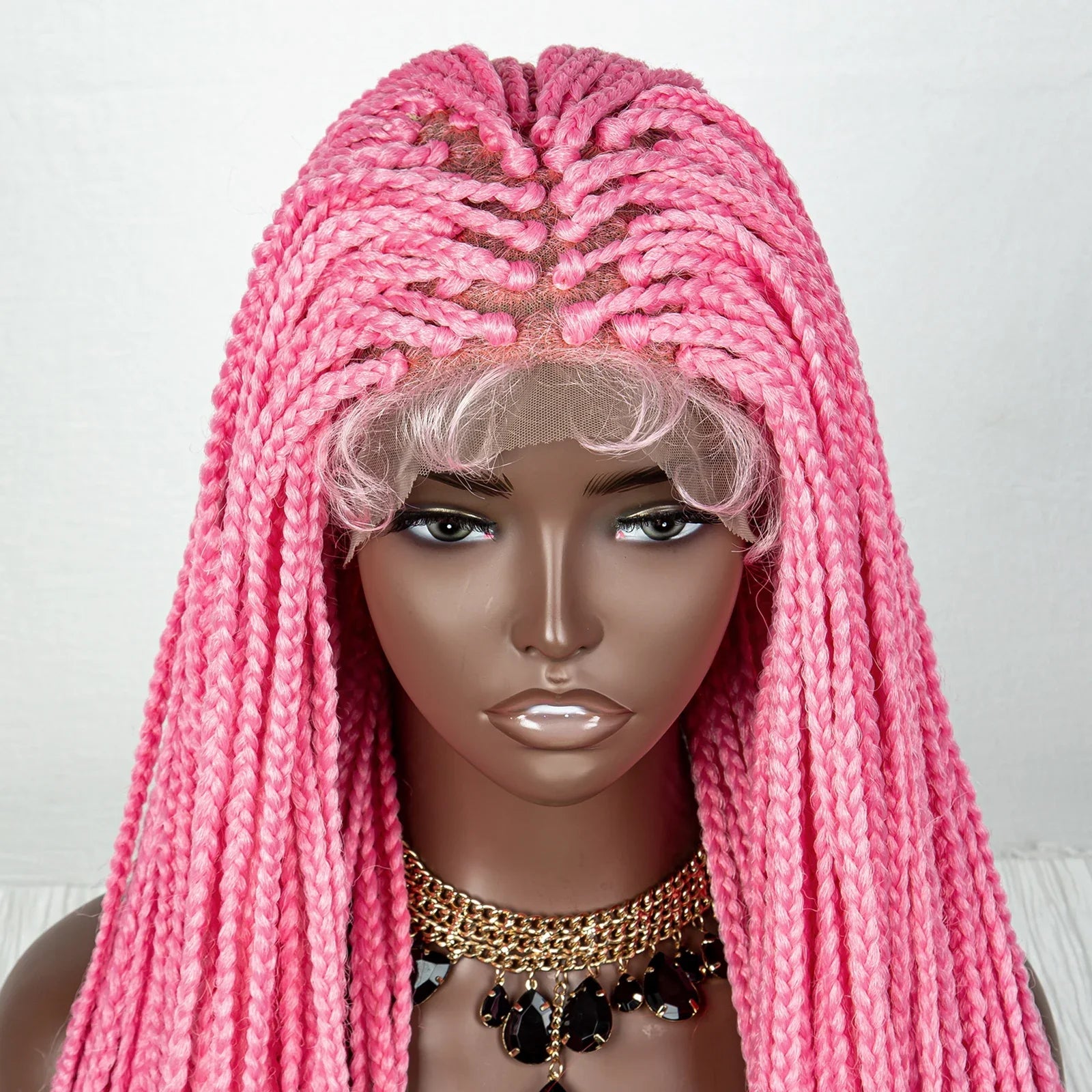 36" Water Wave Braided Wig | Lace Front | Baby Hair | Long Braids