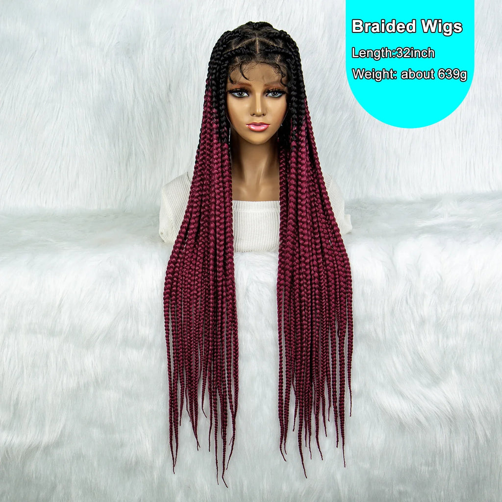 Colorful Knotless Box Braids Wig | Full Lace Cornrows | Large Braids