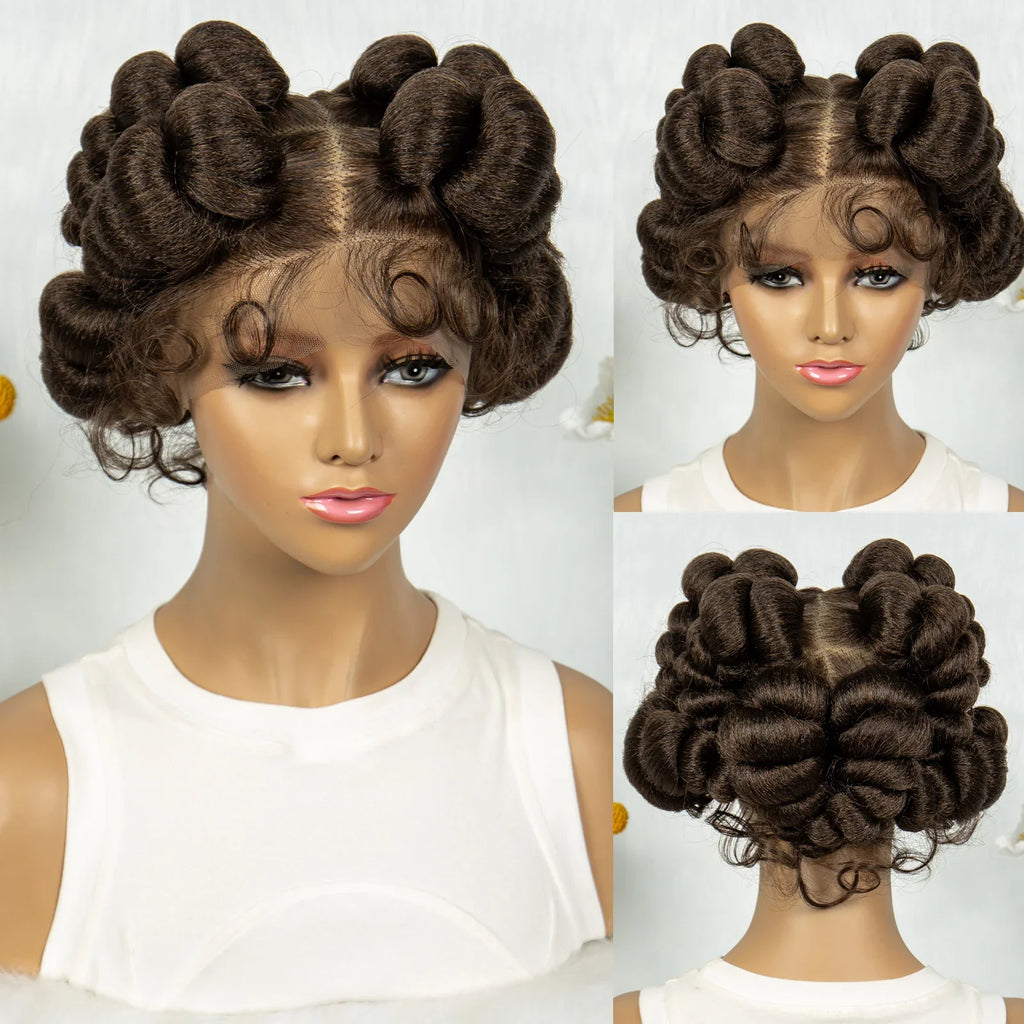 Handmade Bantu Knotless Box Braids Full Lace Wig | African Braiding Hair | Synthetic Wig
