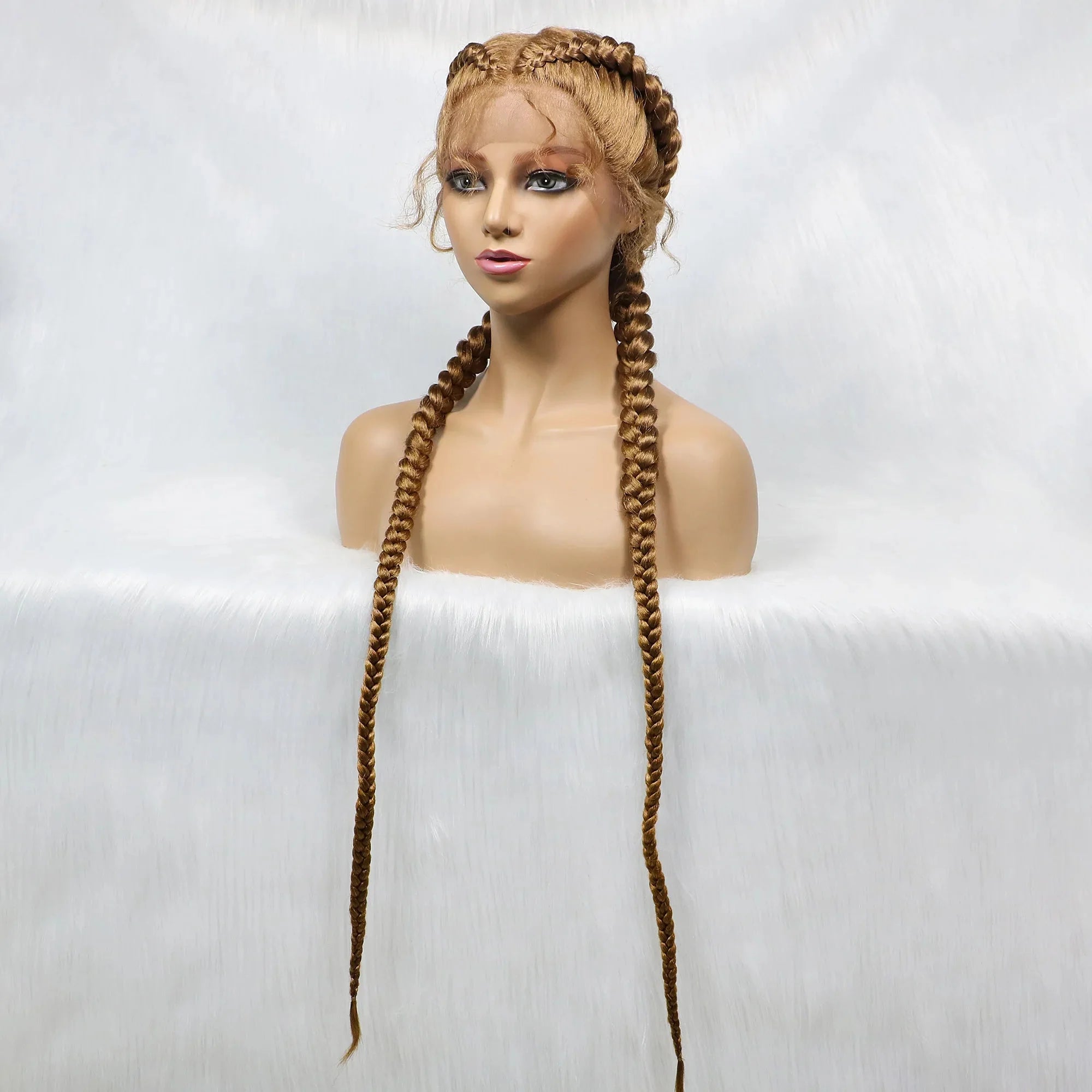 Handmade Double Dutch Cornrow Braided Wig | Natural Black Lace Front | Baby Hair | Kanekalon Synthetic Wig for Women