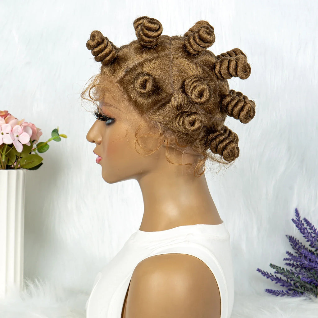 KIMA Bantu Knot Knotless Box Braids Wig | 350# Blonde Braided Bun Full Lace Wig for Black Women