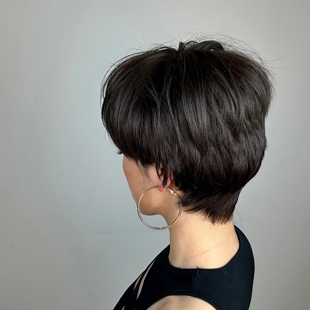 Natural Black Pixie Cut Wig with Fluffy Bangs | Short Layered Heat-Resistant Synthetic Hair for Daily Wear