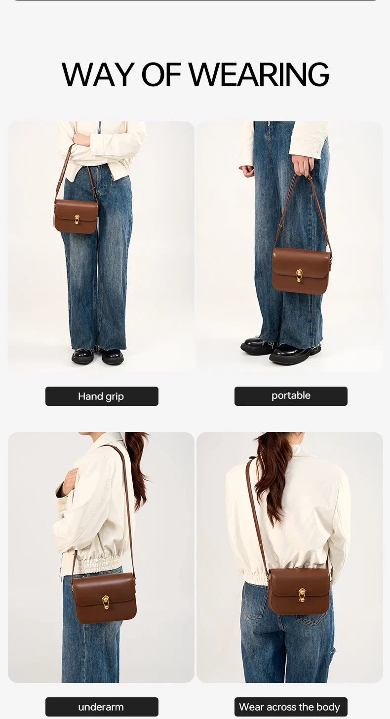 Women's Bag Luxury Brand | New Fashion Shoulder & Crossbody Square Bags (Designer Split Leather Tote Handbag with Lock)