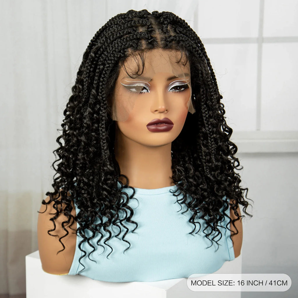 Short Boho Knotless Braids Bob Wig with Curly Ends | Full Lace