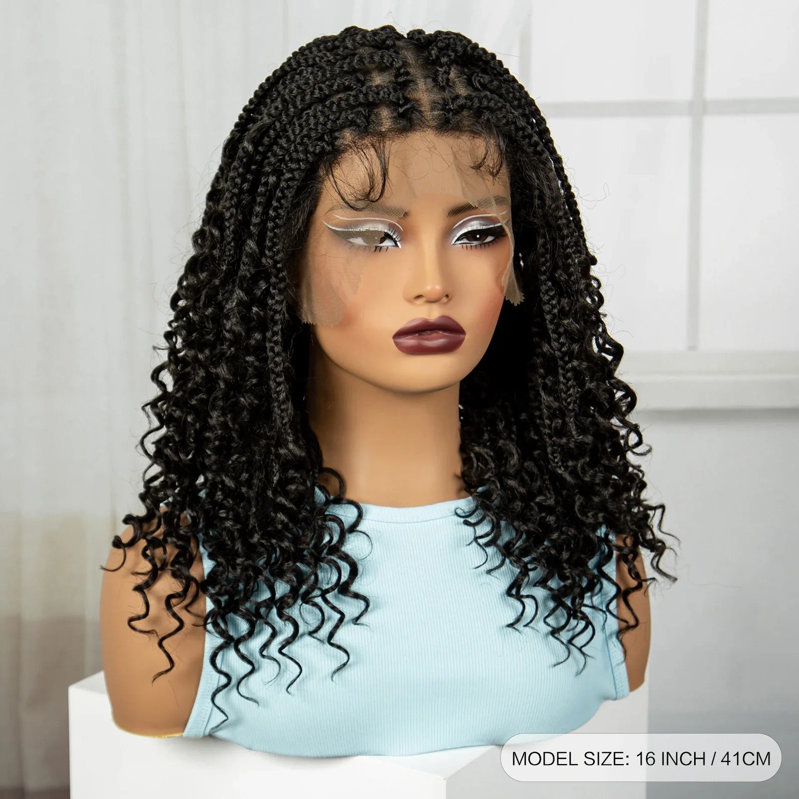 Short Boho Knotless Braids Bob Wig with Curly Ends | Full Lace