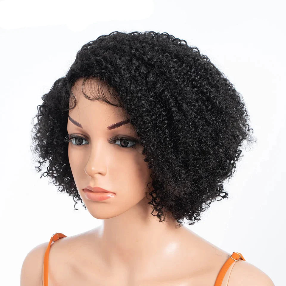 Ombre Honey 4/27 Afro Kinky Curly Bob Wig | Short Human Hair Lace Wig with Baby Hair