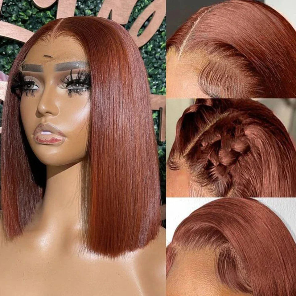 Rebecca #33 Reddish Brown Bob Wig | 13x6x1 T-Part Peruvian Remy Human Hair
