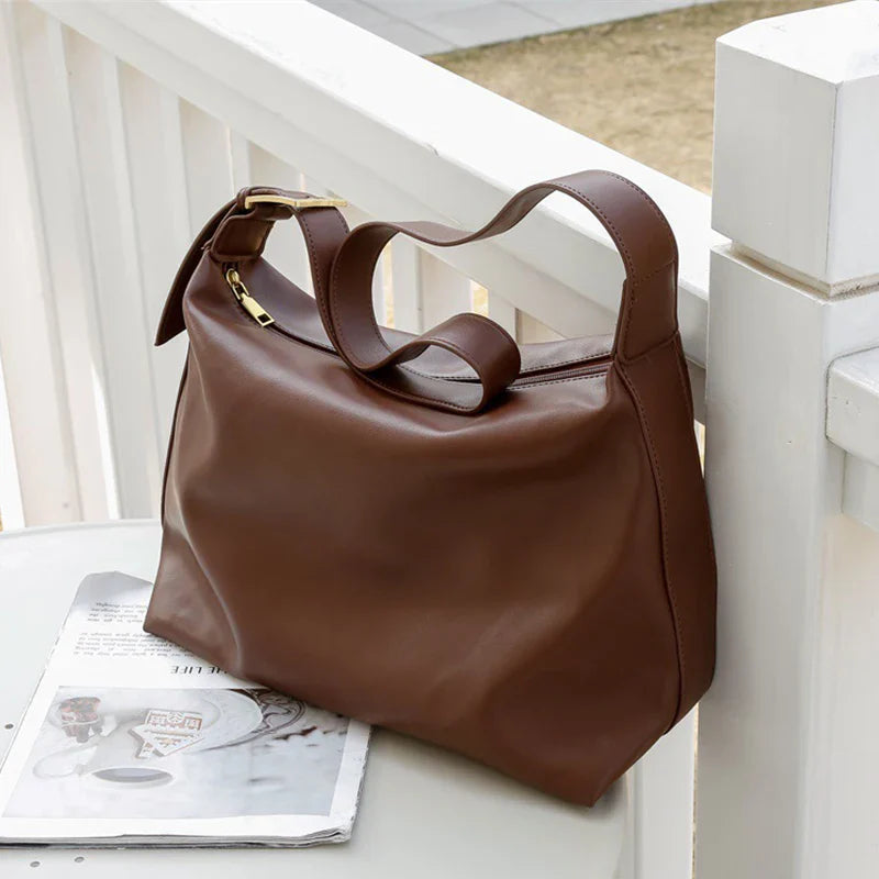 Vintage Big Capacity Shoulder Bag | Soft Leather Crossbody & Armpit Satchel Bag (Casual Portable Handbag Purse - Bolsa)