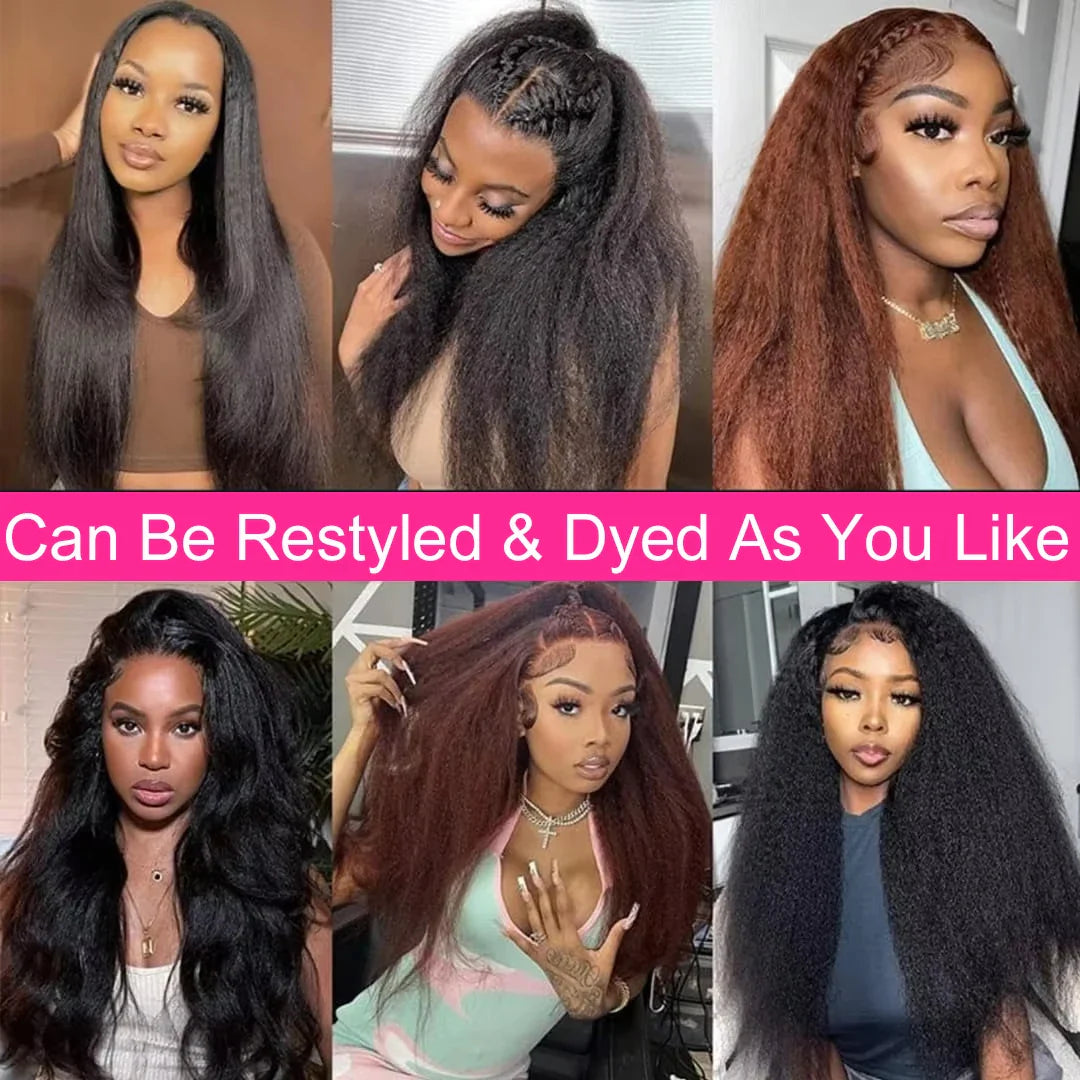 Kinky Straight 360 HD Lace Frontal Wig | Yaki Straight Ponytail Human Hair Wig for Black Women (Transparent Lace, Clearance Sale)