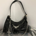 Gothic Dark Punk Underarm Bag | Skull Shoulder Bag & Y2K Chain Crocodile Pattern Crossbody Bag (Korean Popular Aesthetic Handbags)