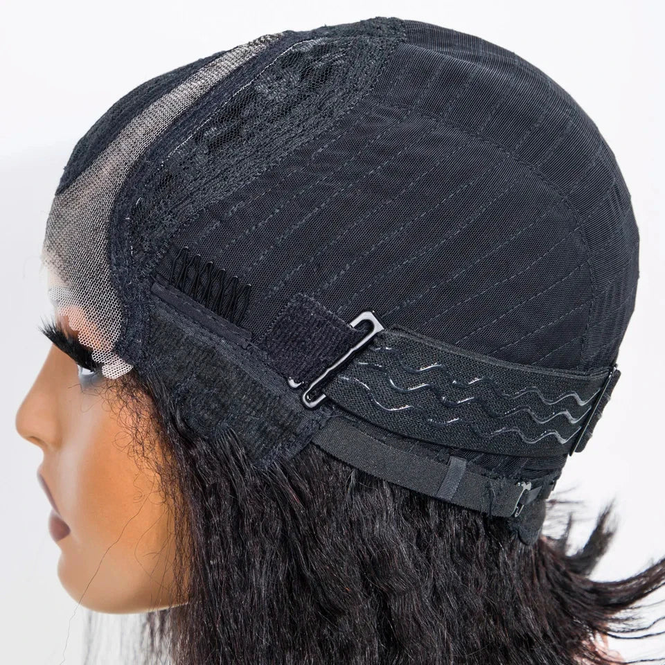 Short Kinky Straight Bob Wig | Glueless Human Hair C Lace with Natural Hairline
