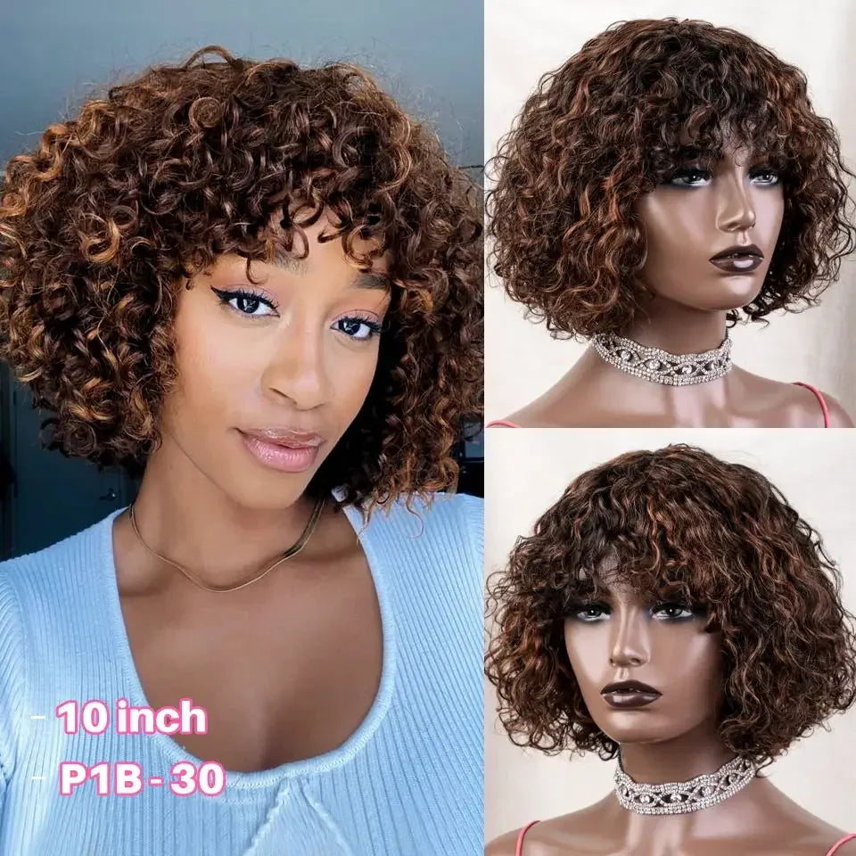 Rebecca Highlight Kinky Jerry Curly Wig | 200% Density Human Hair with Bangs