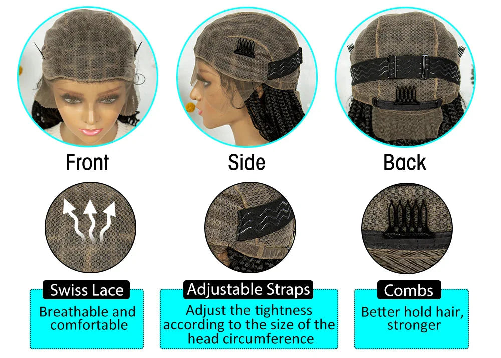 Short Bohemian Box Braids Wig | Full Lace | Curly Ends | Baby Hair | Synthetic Boho Wig