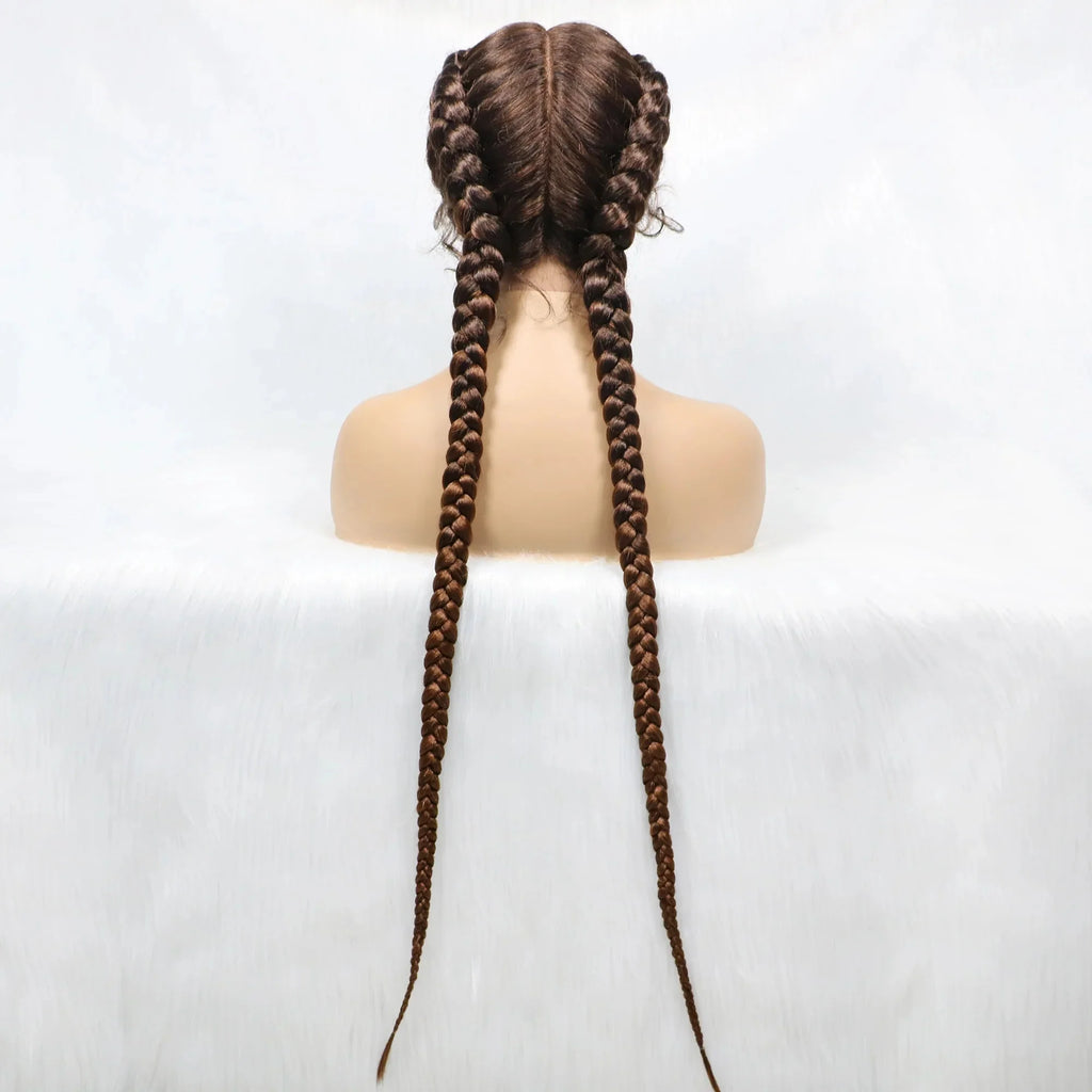 Handmade Double Dutch Cornrow Braided Wig | Natural Black Lace Front | Baby Hair | Kanekalon Synthetic Wig for Women
