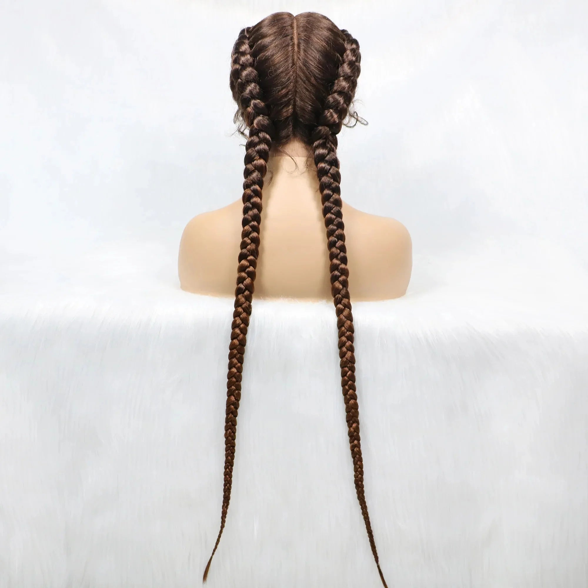 Handmade Double Dutch Cornrow Braided Wig | Natural Black Lace Front | Baby Hair | Kanekalon Synthetic Wig for Women
