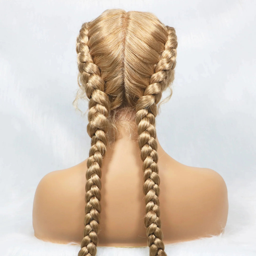Handmade Double Dutch Cornrow Braided Wig | Natural Black Lace Front | Baby Hair | Kanekalon Synthetic Wig for Women
