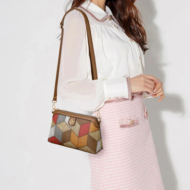 High Quality PU Leather Women's Small Crossbody Shoulder Bag | Luxury Handbag Lady Messenger Bag (Simple Shell Phone Satchels, Plaid Pattern)