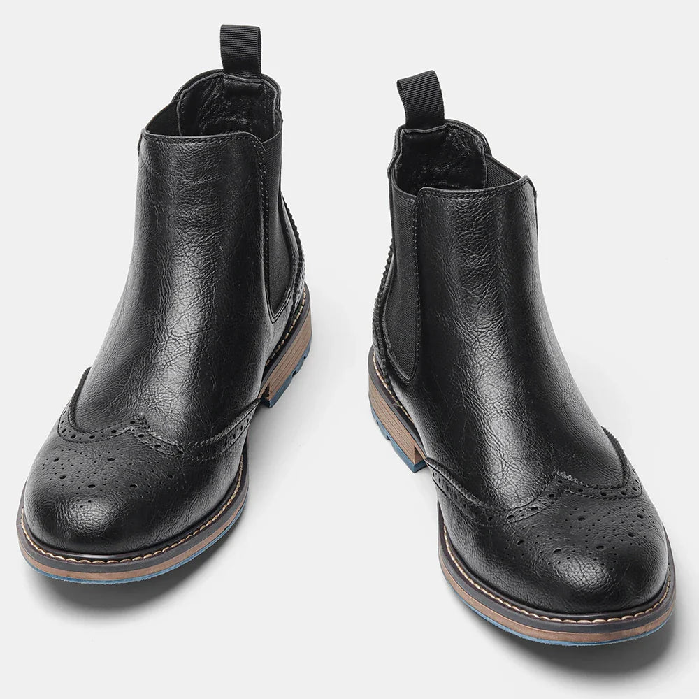 Brogue Chelsea Men's Boots | American Style Comfortable Fashion Leather Boots (Low Heel)