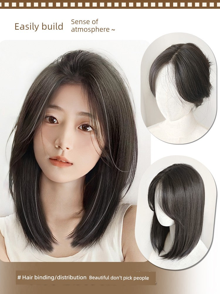 Women's Long Hair Lace Eight-Word Bangs Collarbone Length Wig | Artificial Full Real Human Hair Seamless Full-Head Wig