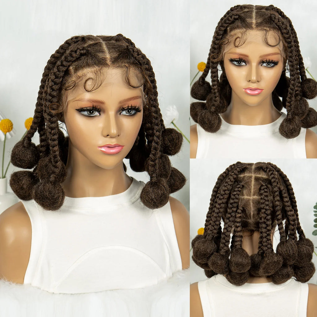 KIMA Burgundy Jumbo Box Braids Full Lace Wig | 350 Colored Bubble Braids with Baby Hair