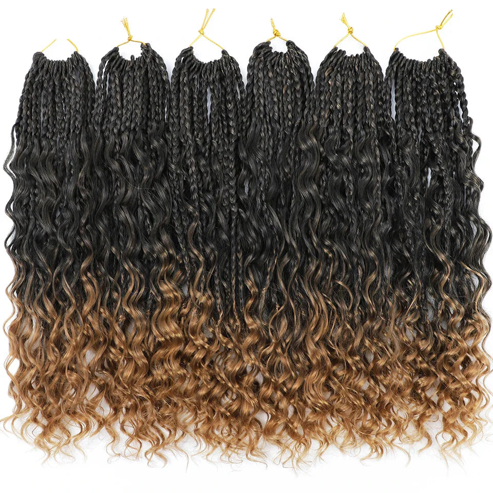 Ombre Goddess Box Braids Crochet Hair with Curly Ends | 14 Inch | 1-6 Packs