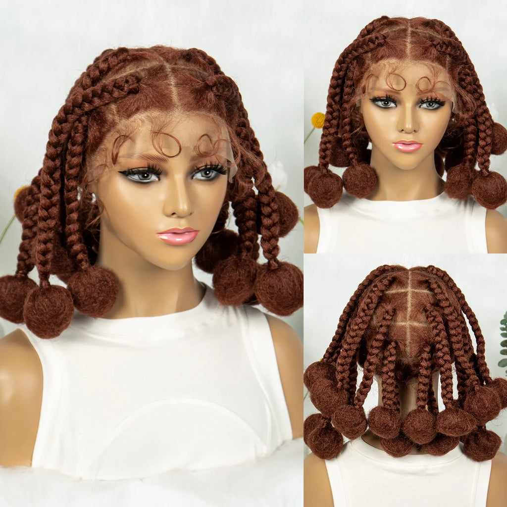 KIMA Burgundy Jumbo Box Braids Full Lace Wig | 350 Colored Bubble Braids with Baby Hair