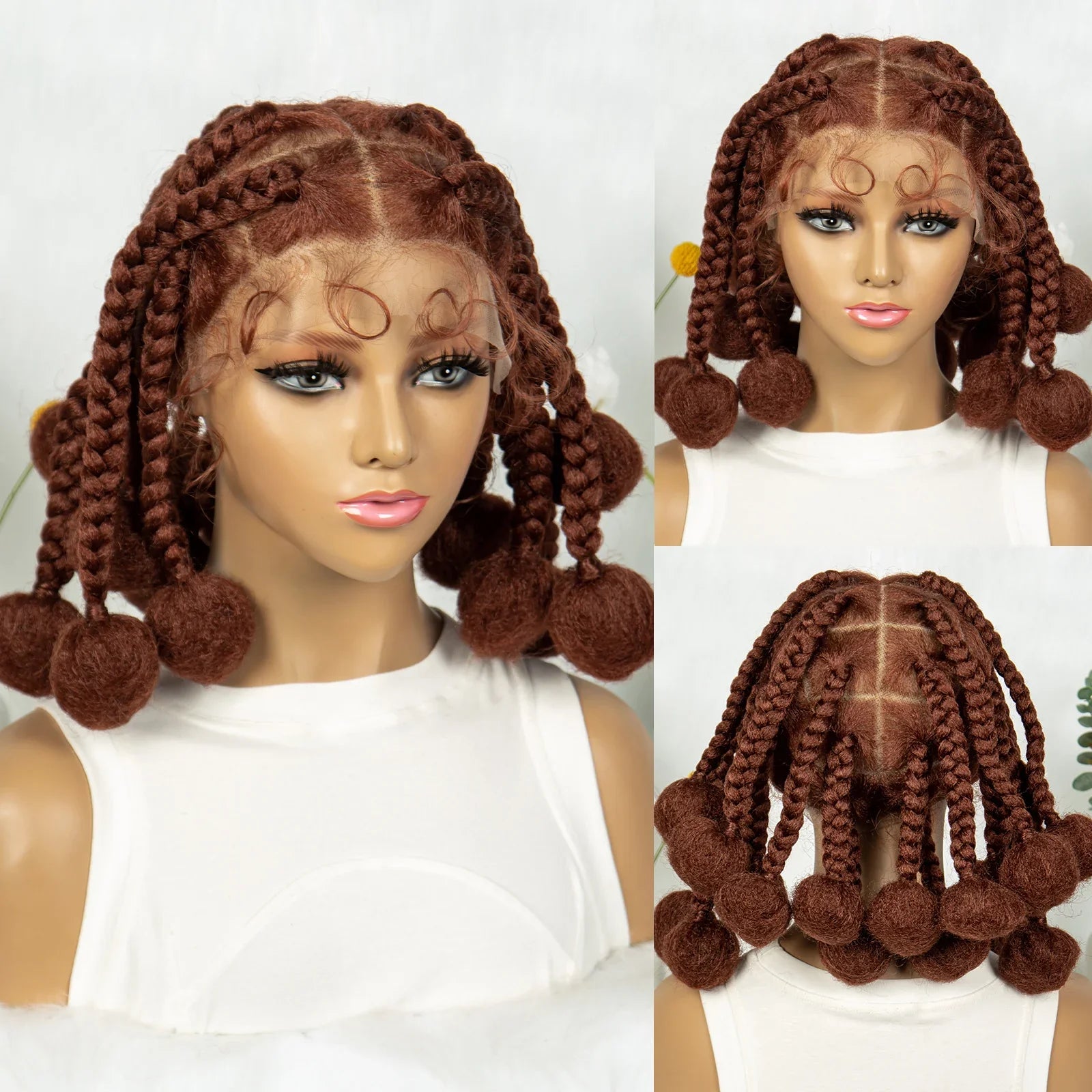 KIMA Burgundy Jumbo Box Braids Full Lace Wig | 350 Colored Bubble Braids with Baby Hair
