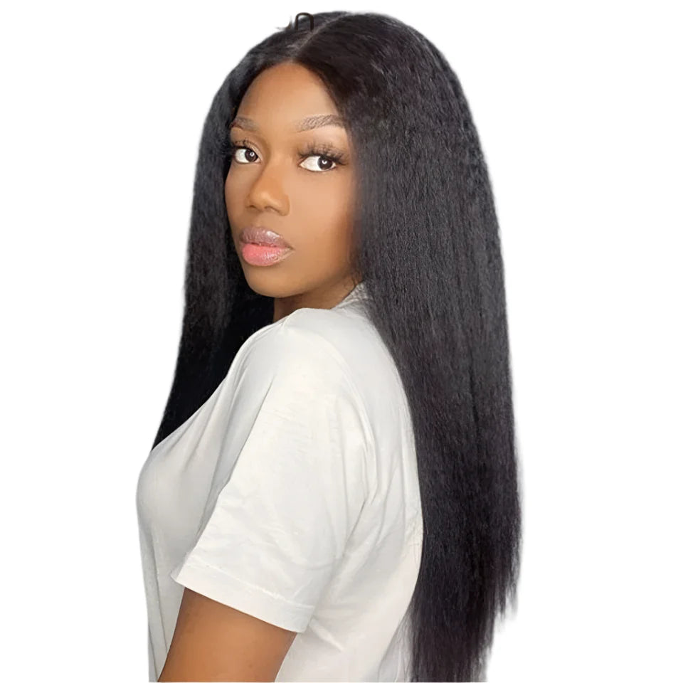Kinky Straight U-Part Wig | Black & Brown Human Hair for Seamless Blend