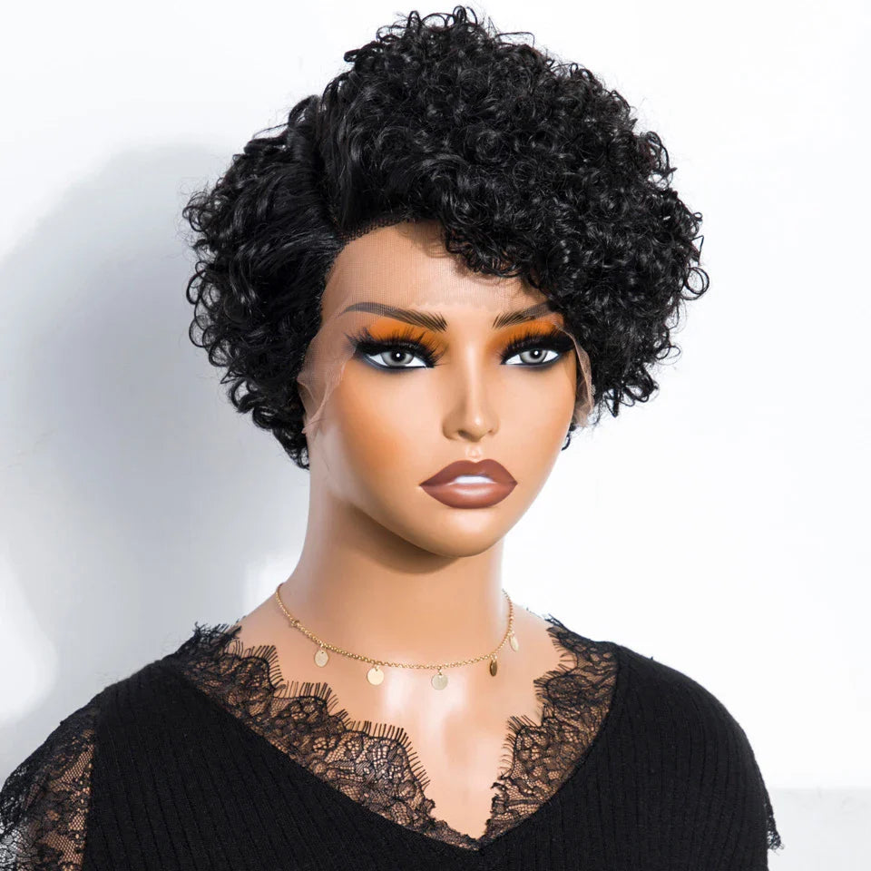 Natural Black Pixie Cut Wig | Short Curly Bob 13x1 Lace Front Human Hair (Pre-Plucked)