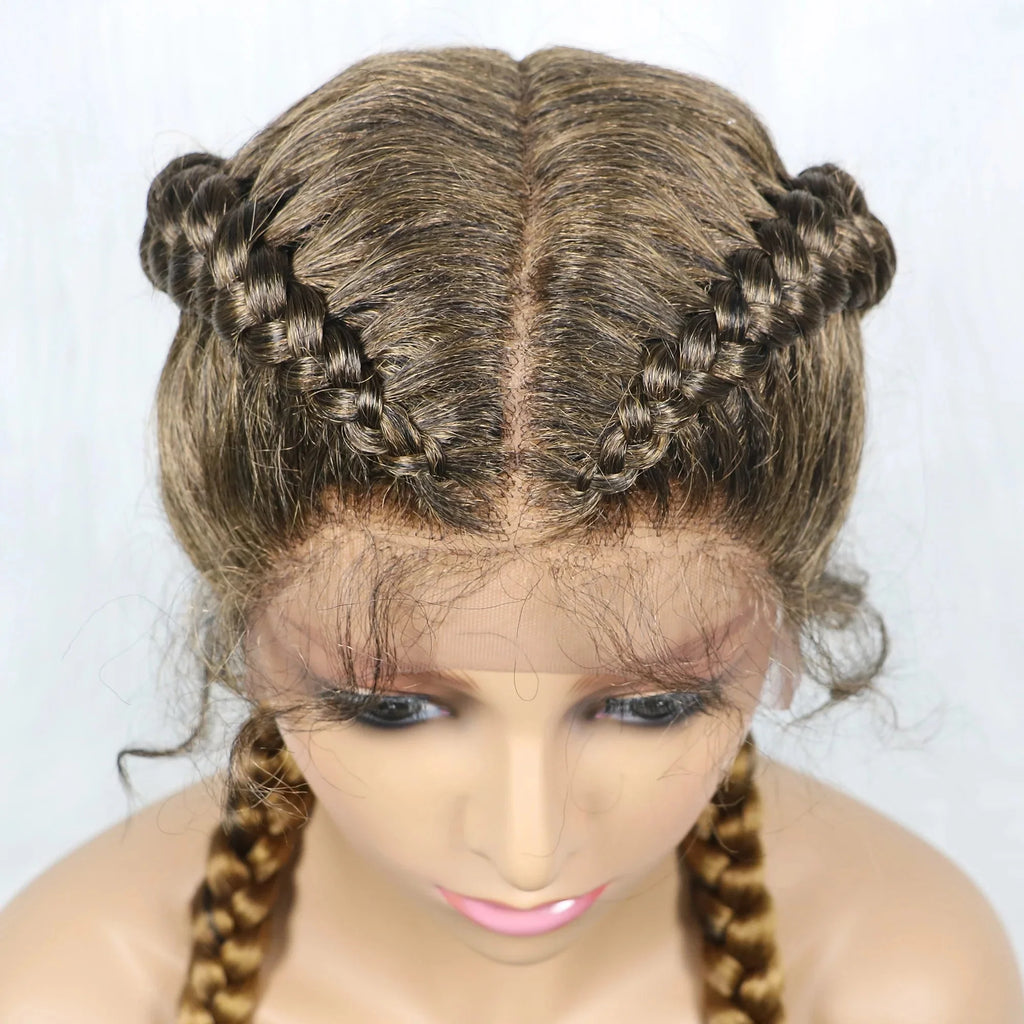 Handmade Double Dutch Cornrow Braided Wig | Natural Black Lace Front | Baby Hair | Kanekalon Synthetic Wig for Women