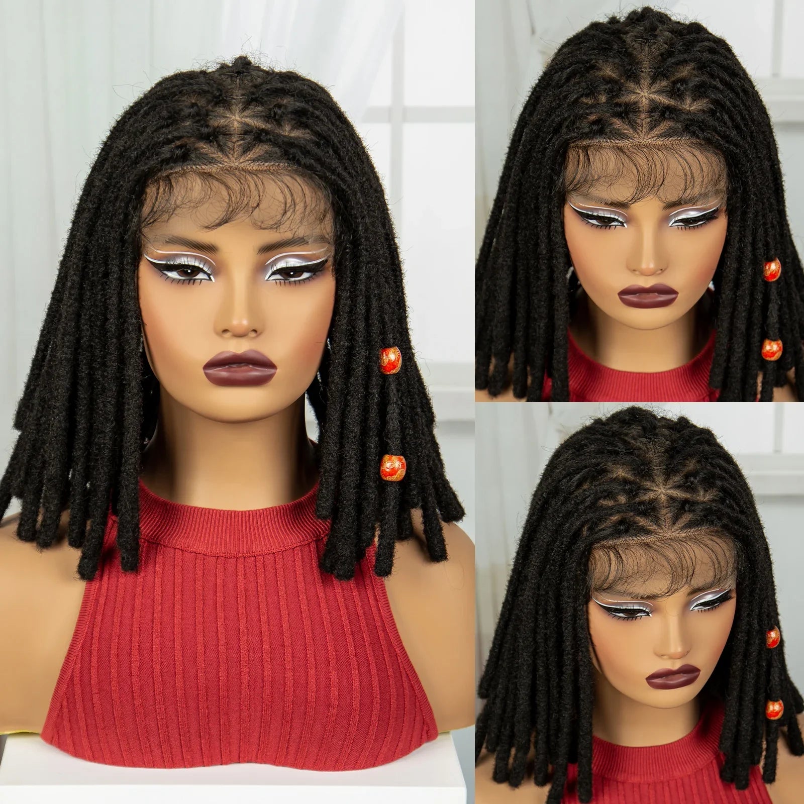 Orange Knotless Faux Locs Braided Wig | Full Lace | Baby Hair