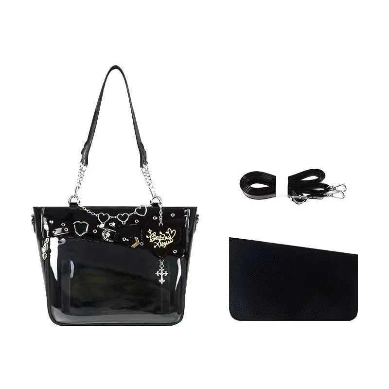 New Original Spicy Girl Cool Ita Bag | Large Capacity Transparent Pain Layer Crossbody Bag with Love Chain (Ulzzang Shoulder Bag)
