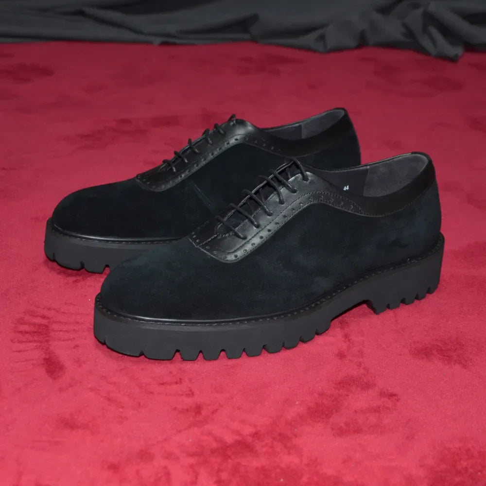 Designer Luxury Platform Oxfords for Men | Cow Suede Genuine Leather Black & Blue Casual Shoe (Height Increasing)