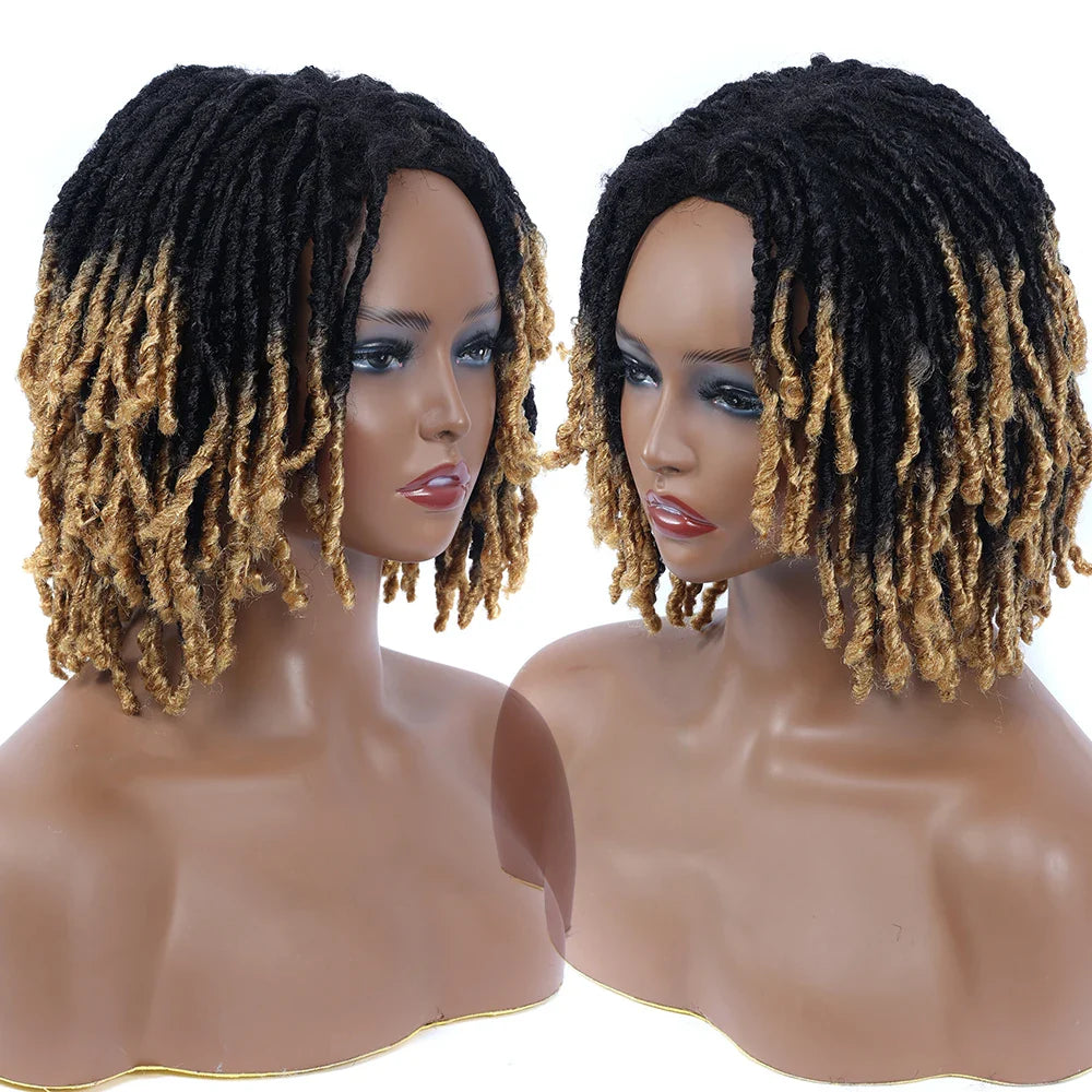 10" Short Braided Bob Wig | Faux Locs & Curly Twists | Black, Blonde, Red | Synthetic Hair