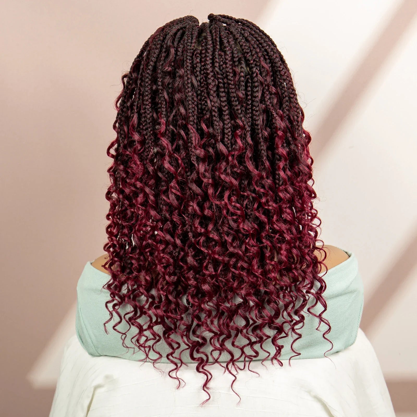 Burgundy Knotless Box Braids Wig with Curly Ends | Full Lace
