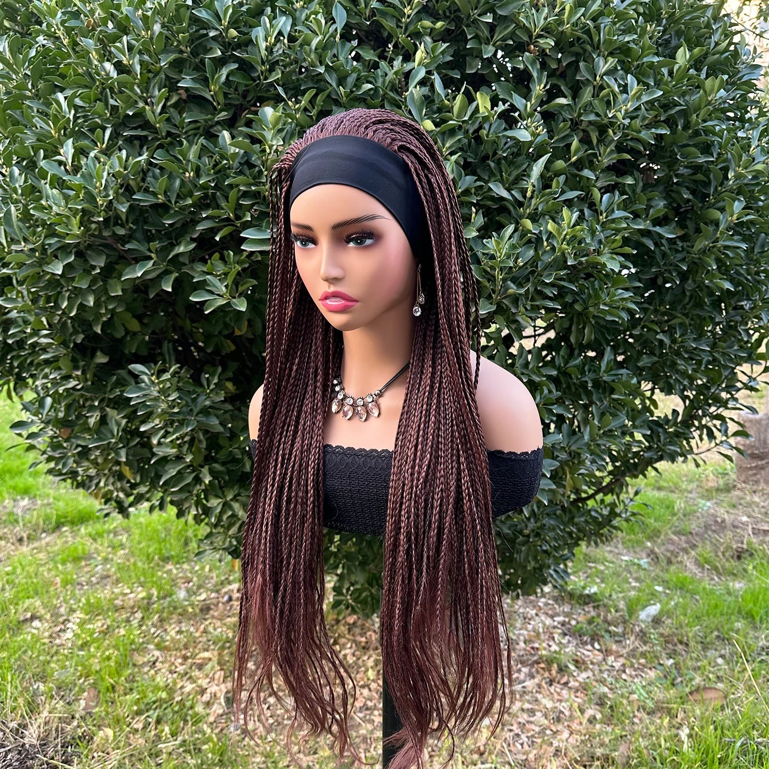 Headband Box Braids Wig | Ombre Brown | Long Braided Dreadlock Wig | Synthetic Hair | Cosplay & Daily Use