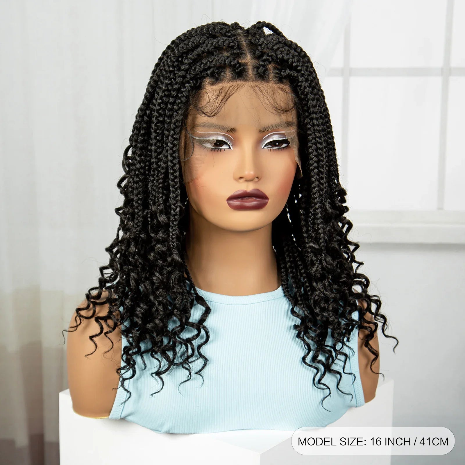 Ombre Boho Knotless Braids Bob Wig with Curly Ends | Full Lace
