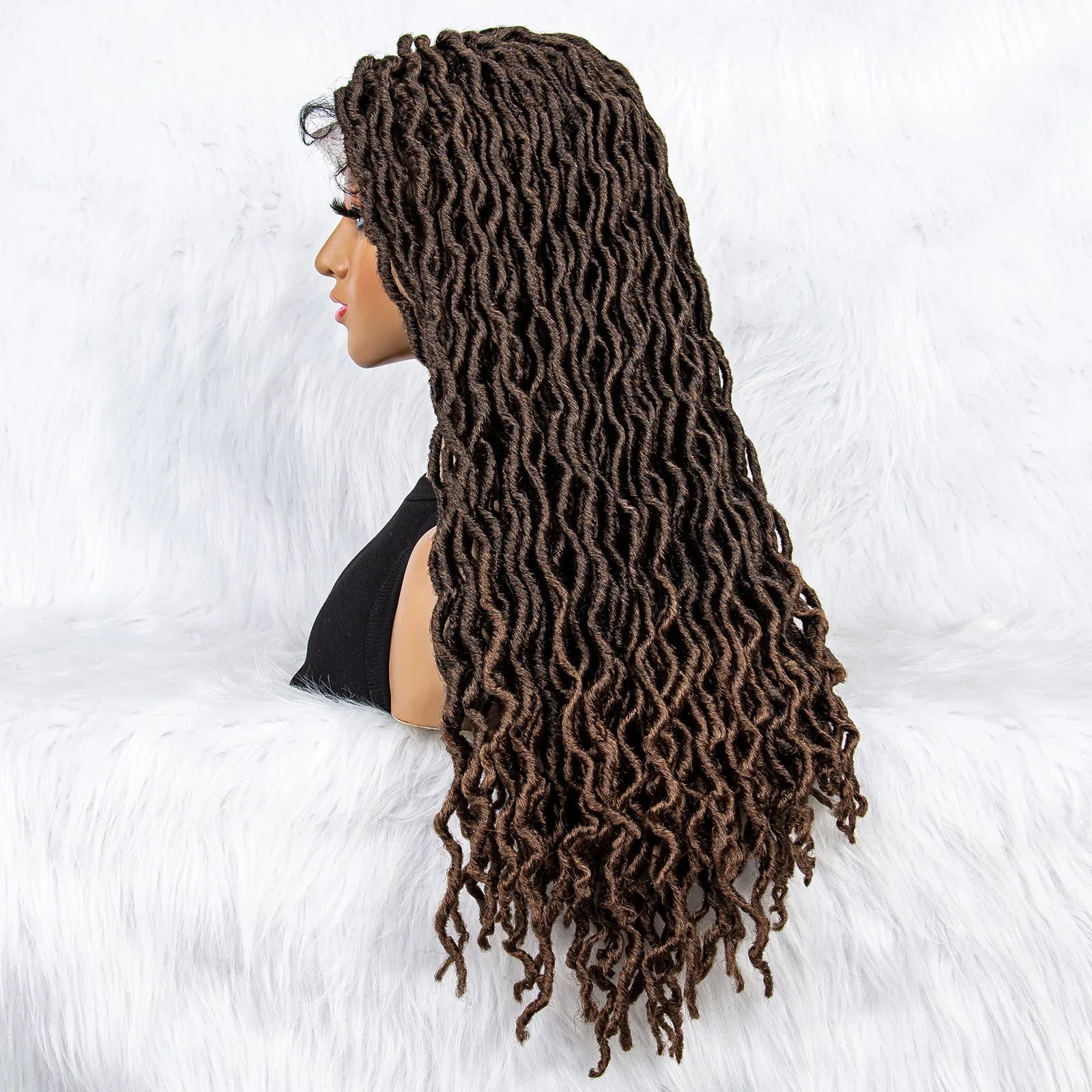 Knotless Box Braided Wig with Curly Ends & Baby Hair | Synthetic Lace Front Wig for Black Women
