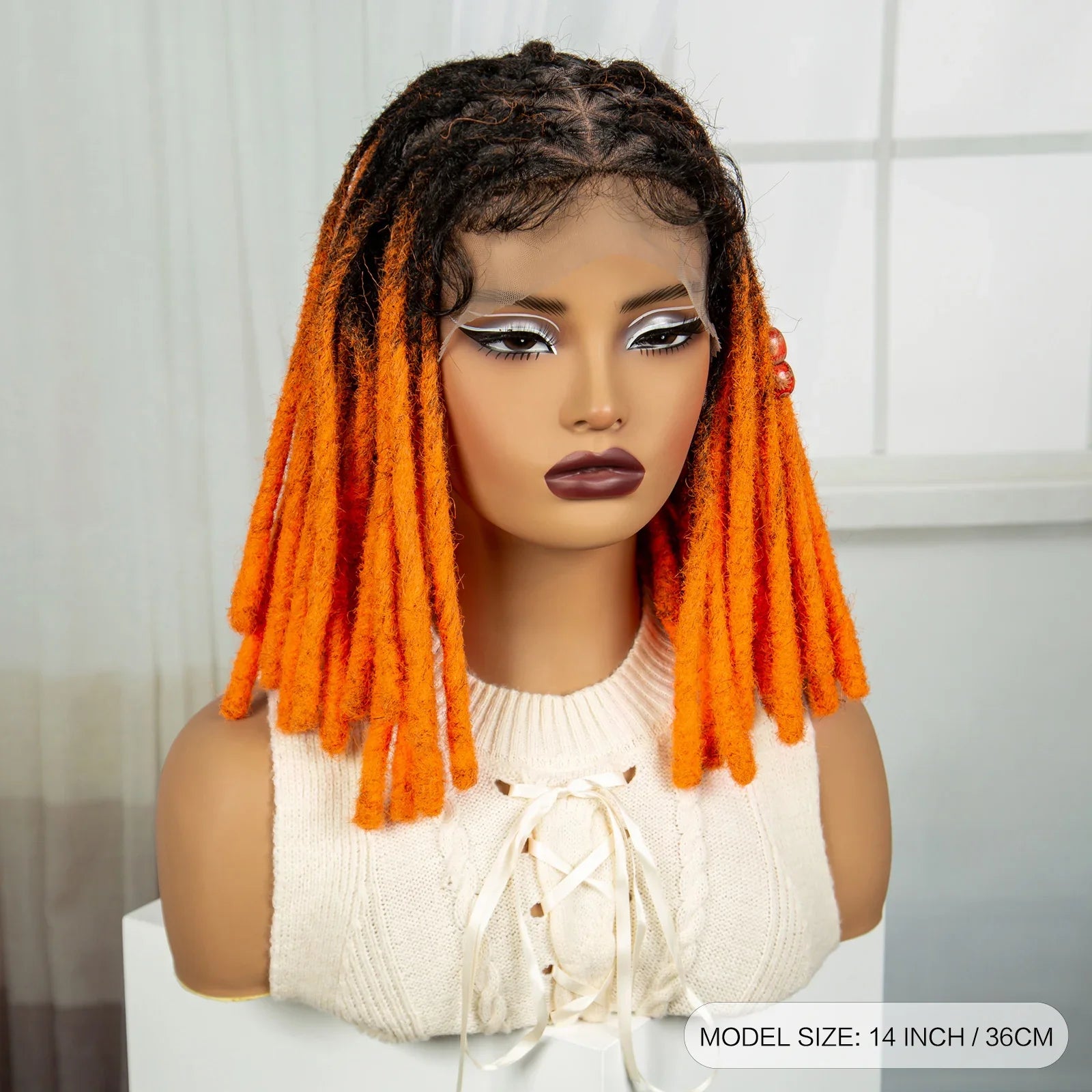 Orange Knotless Faux Locs Braided Wig | Full Lace | Baby Hair