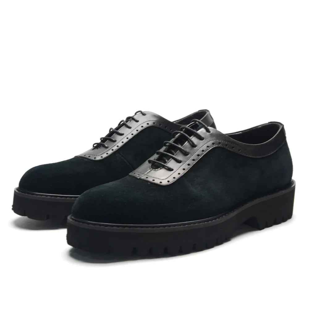 Designer Luxury Platform Oxfords for Men | Cow Suede Genuine Leather Black & Blue Casual Shoe (Height Increasing)