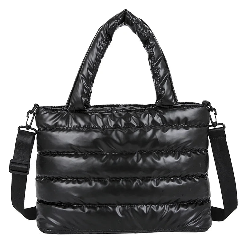 New Puffer Tote Bag for Women | Quilted Puffy Handbag & Lightweight Down Cotton Padded Shoulder & Crossbody Bag