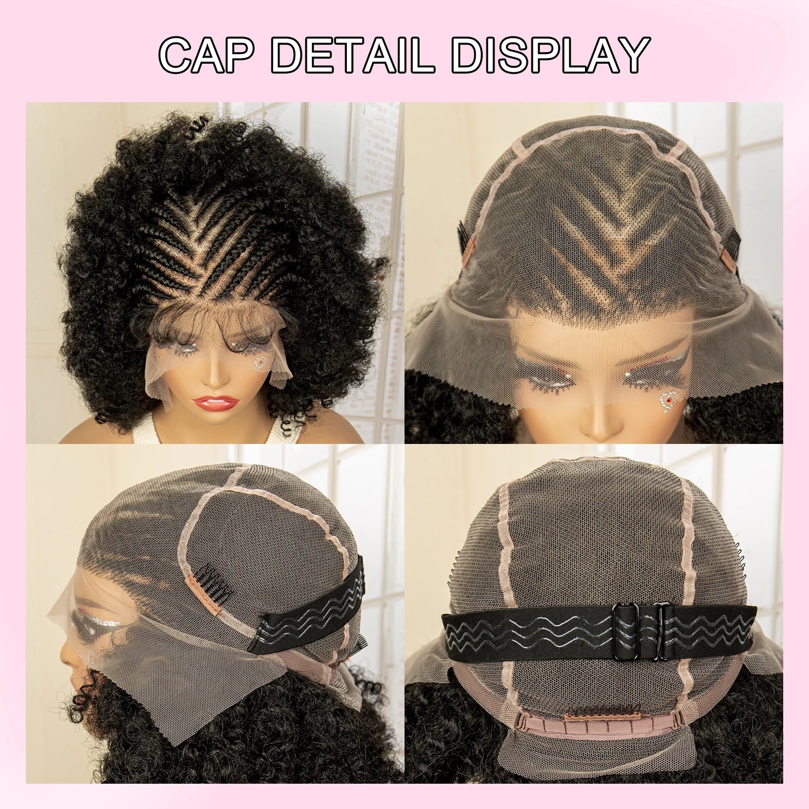 Premium Full Lace Afro Braided Wig - 8 Inch Short Kinky Curly Cornrow Braids Wig with Baby Hair - Natural Look