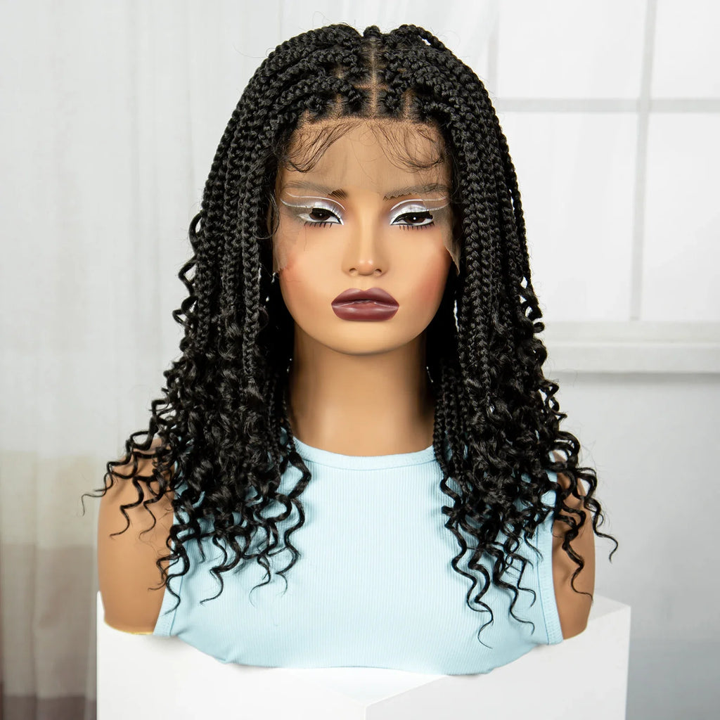 Ombre Boho Knotless Braids Bob Wig with Curly Ends | Full Lace