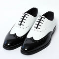 Elegant Men's White & Black Wingtip Brogue Oxfords | Genuine Leather Wedding, Party & Social Dress Shoes